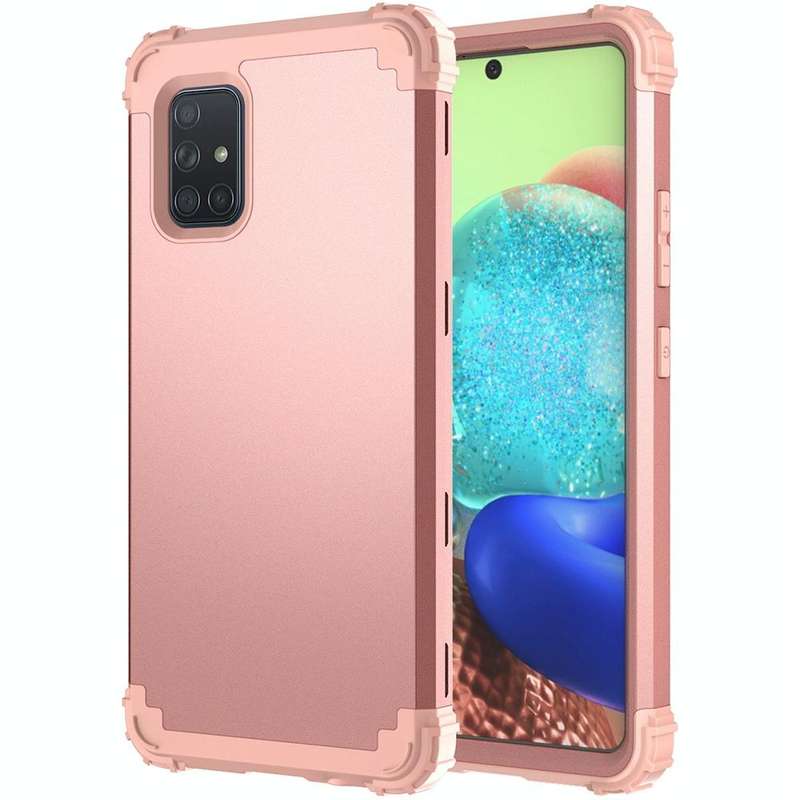 For Samsung Galaxy A71 5G 3 in 1 Shockproof PC + Silicone Protective Case(Rose Gold)