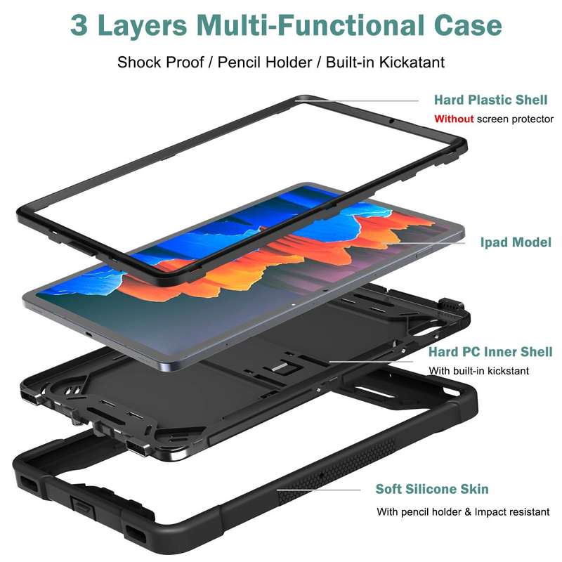 For Samsung Galaxy Tab S8 / Galaxy Tab S7 Silicone + PC Shockproof Protective Case with Holder(Bl...
