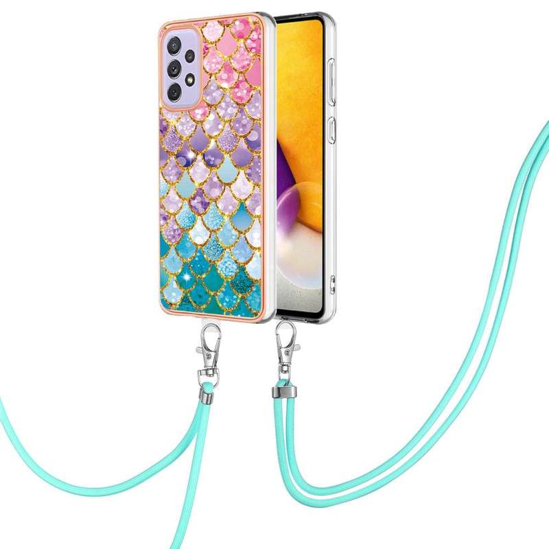 For Samsung Galaxy A23 Electroplating IMD TPU Phone Case with Lanyard(Colorful Scales)