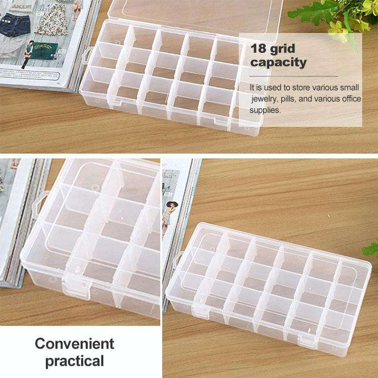 Plastic Organizer Container Storage Box 18 Slots Removable Grid Compartment for Jewelry Earring F...