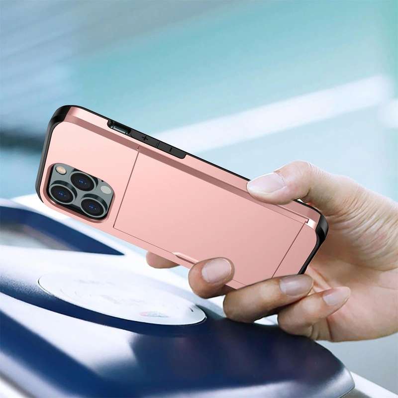 For iPhone 15 Pro Shockproof Armor Phone Case with Slide Card Slot(Dark Blue)