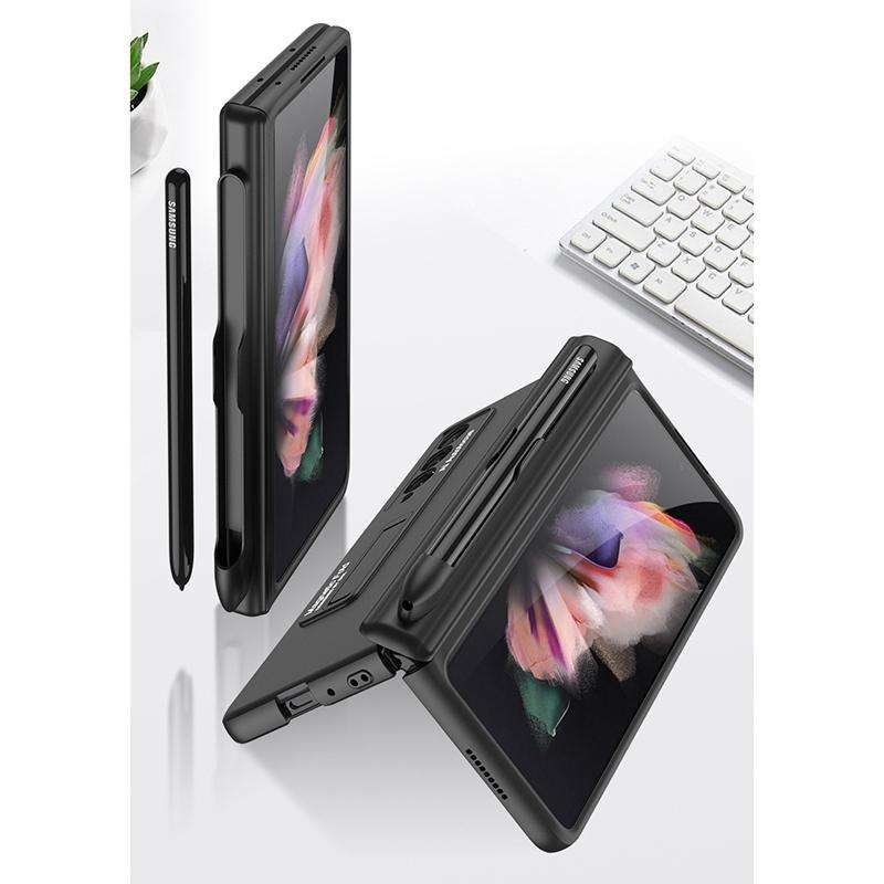 For Samsung Galaxy Z Fold3 5G GKK Magnetic Full Coverage Phone Flip Case with Pen Slot(Gold)