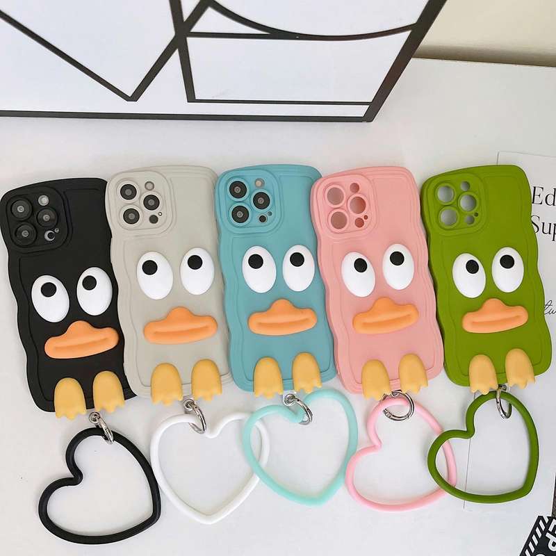 For iPhone 12 mini Wave Edge Big Duck Silicone Phone Case with Wristband(Black)