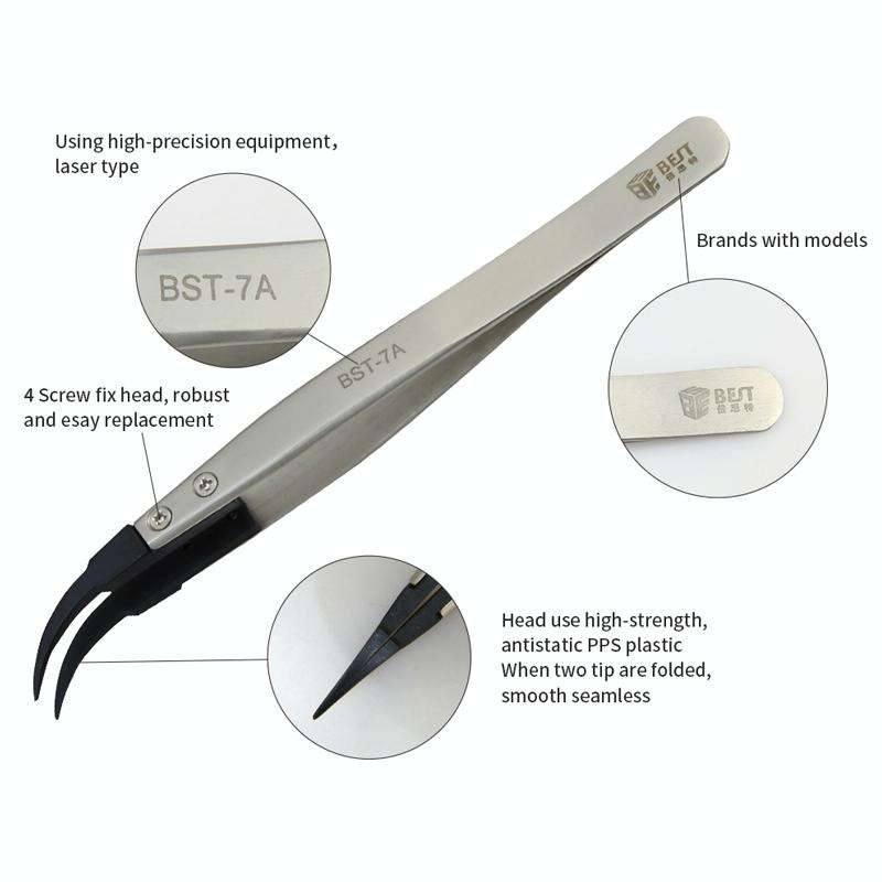 BEST BST-7A  Curved Head Tweezers for Mobile Phone / Computer Repair