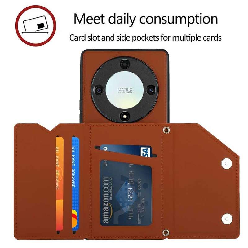 For Honor X9a Skin Feel PU + TPU + PC Card Slots Phone Case(Brown)
