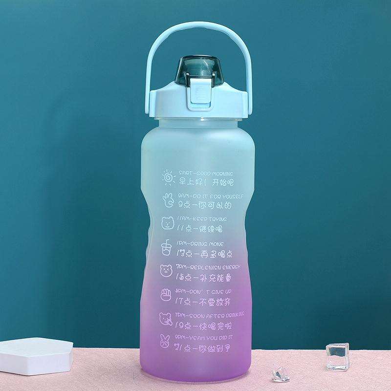 2L Large-Capacity Sports Water Cup Outdoor Drop-Proof Portable Straw Water Bottle(Blue Purple Gra...