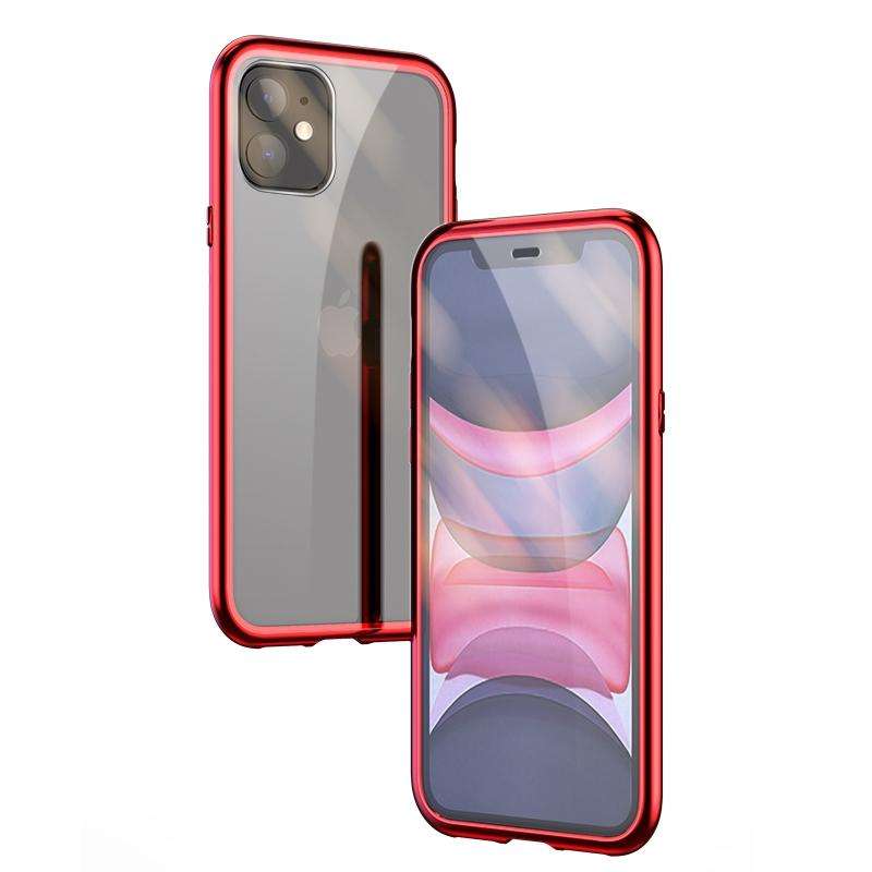 For iPhone 11 Ultra Slim Double Sides Magnetic Adsorption Angular Frame Tempered Glass Magnet Fli...