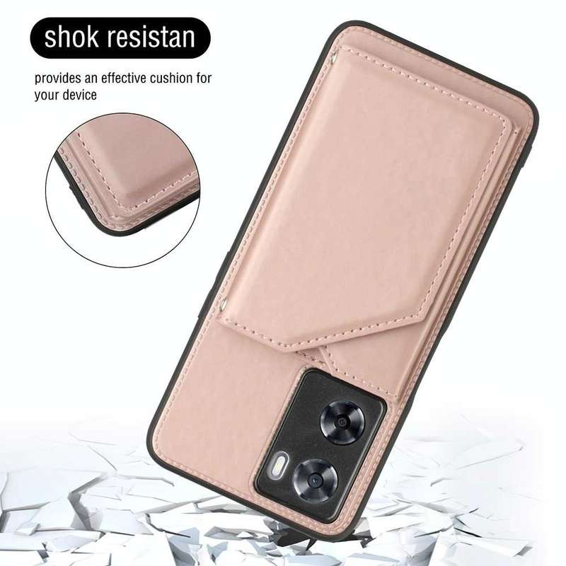 For OPPO A57 / A77 / A77s 4G Skin Feel PU + TPU + PC Card Slots Phone Case(Rose Gold)