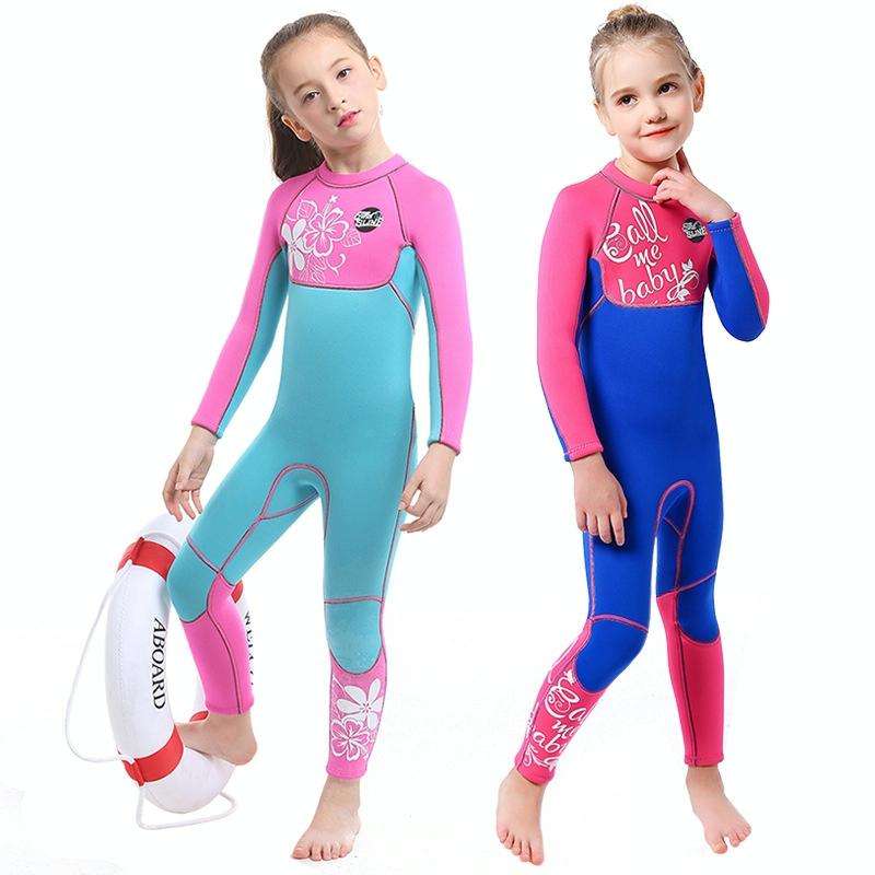 SLINX 1903 Kids Full Body Long Sleeve Thermal Wetsuit, Size: XXL(Pink Blue)