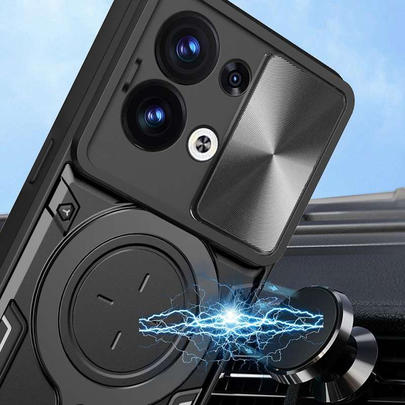 For OPPO Reno8 5G CD Texture Sliding Camshield Magnetic Holder Phone Case(Silver)