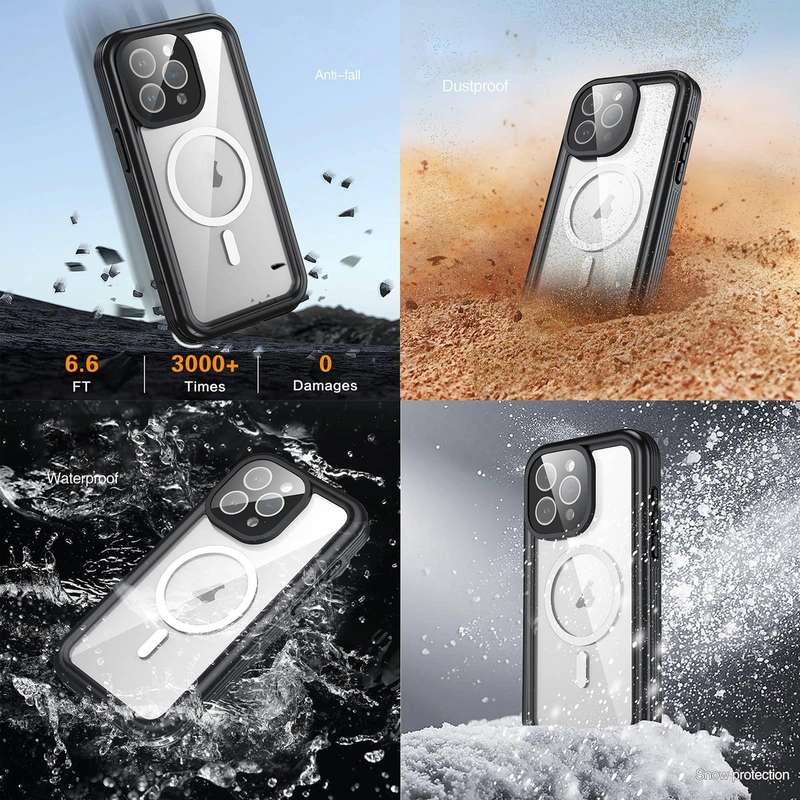 For iPhone 15 Pro Max IP68 Waterproof MagSafe Magnetic Phone Case(Black)