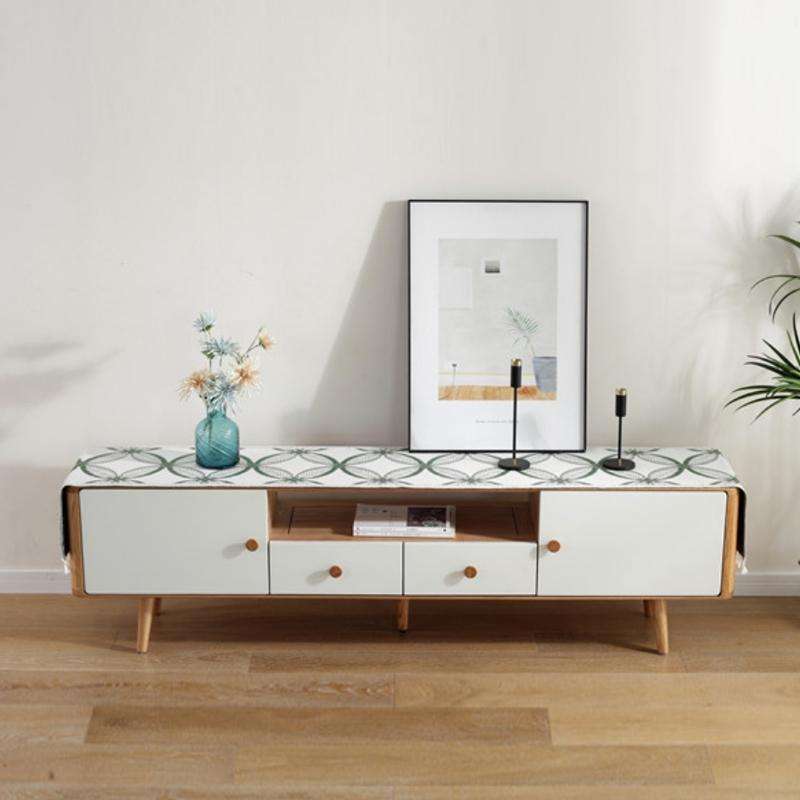 Home TV Cabinet Shoe Cabinet Chenille Polyester Tassel Tablecloth, Size: 35x250cm(Yellow Geometry)