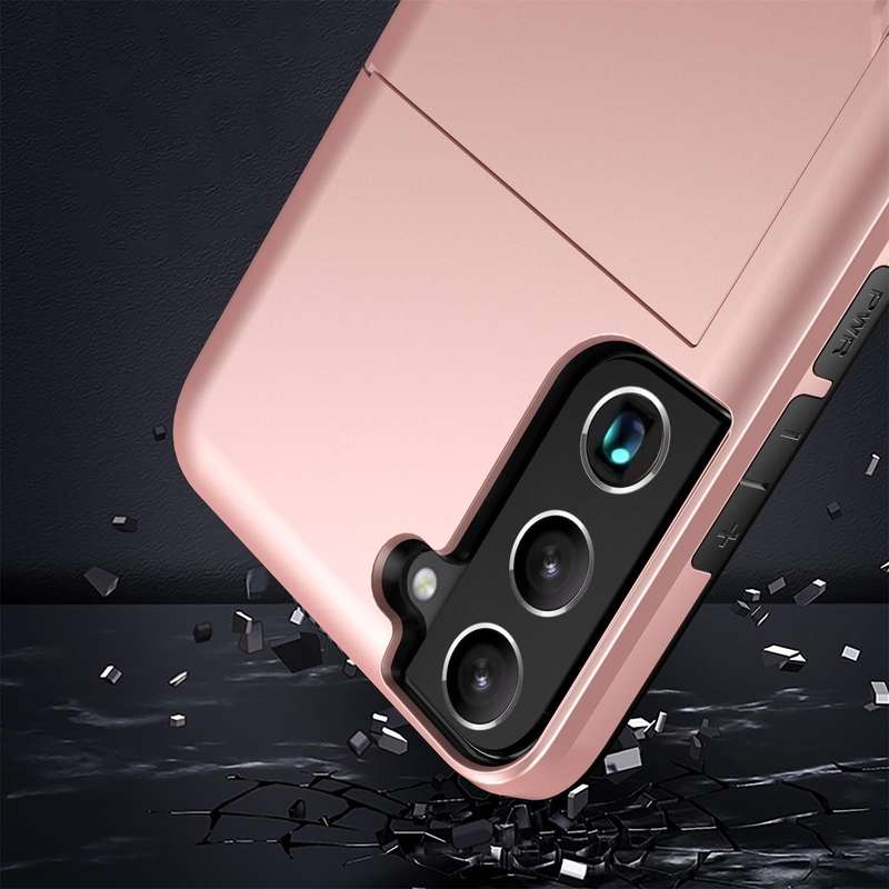 For Samsung Galaxy S22 5G Shockproof Armor Phone Case with Card Slot(Rose Gold)