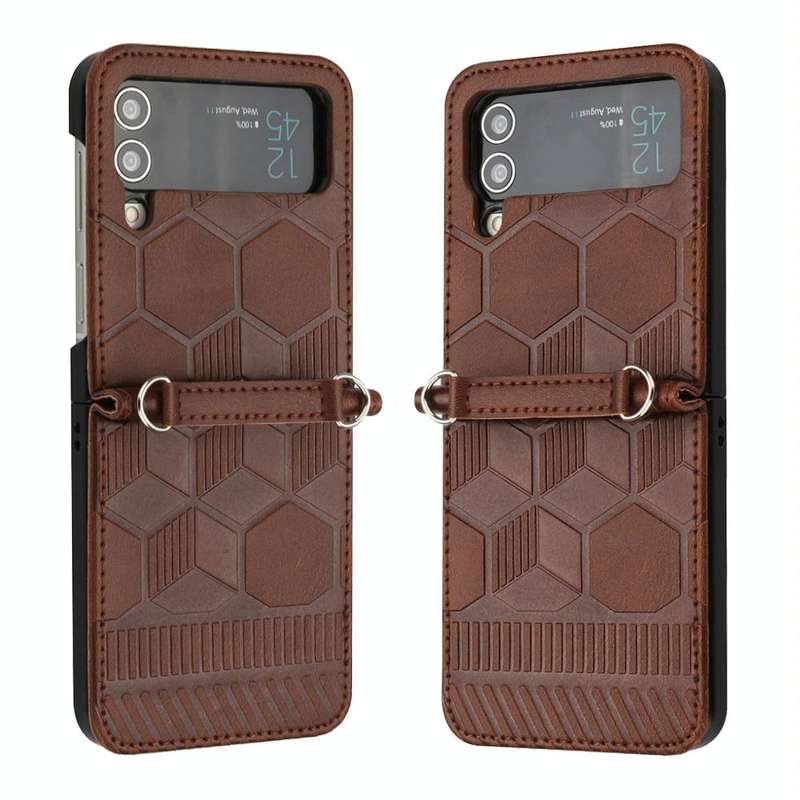 For Samsung Galaxy Z Flip4 Football Texture Leather Phone Case(Brown)