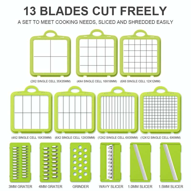 22 in 1 Multifunctional Food Chopper Grater Onion Dicer Veggie Cutter with 13 Stainless Steel Bla...