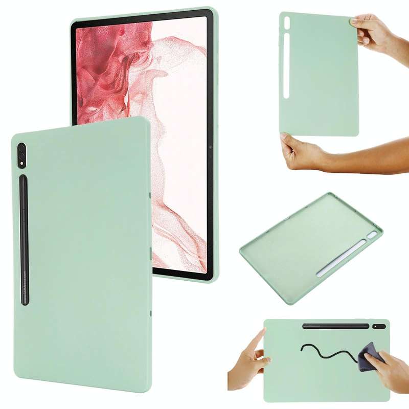 For Samsung Galaxy Tab S8+/Tab S7+/Tab S7 FE Pure Color Liquid Silicone Shockproof Full Coverage ...