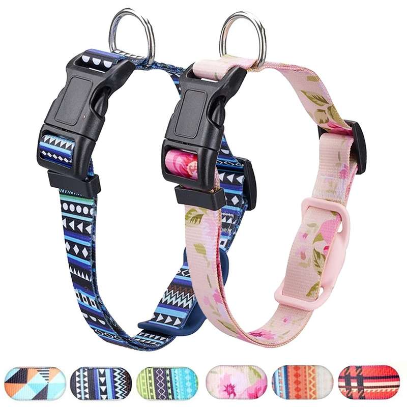 Geometric Print Ethnic Pet Collar for AirTag, Specification: M(Pink Rose)