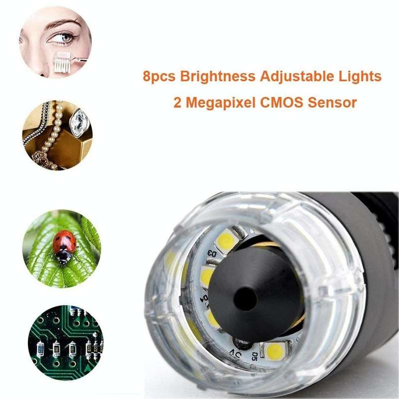 DMS-MDS800 40X-1600X Magnifier 2.0MP Image Sensor USB Digital Microscope with 8 LEDs & Profession...