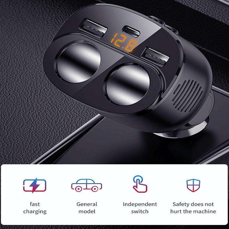 Car Charger With Switch Double Cigarette Hole Car Socket(C06 Neutral)