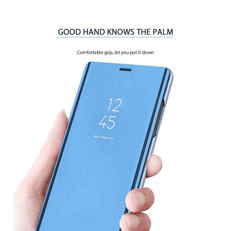 For Galaxy A30s / A50s Plating Mirror Left and Right Flip Cover with Bracket Holster(Blue)