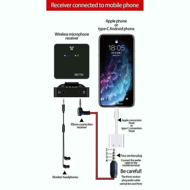 SK750 Type-C Charging One for One Wireless Lavalier Mini Microphone(Black)