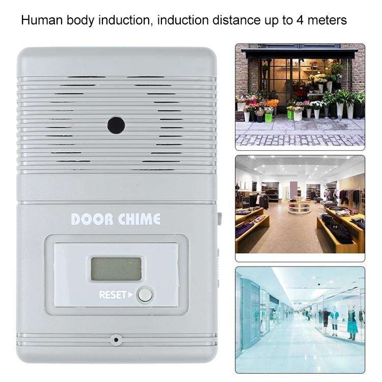 JX-371E Light Sensitive and Motion Activated Visitor Door Chime with 0.7 inch LCD Counter(Grey)