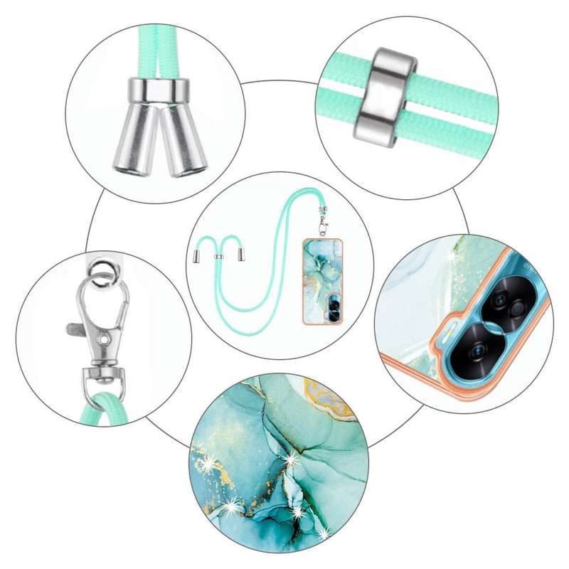 For Honor 90 Lite 5G Electroplating Marble Dual-side IMD Phone Case with Lanyard(Green 003)