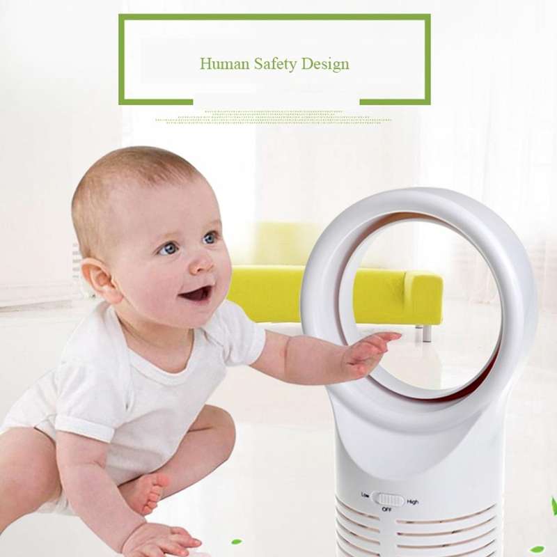 Bladeless Mini Fan Round Desktop Leafless Fan Air Cooling Fan Air Cooler, Style:US Plug(White)