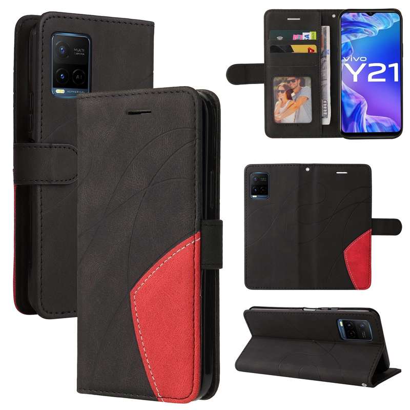 For vivo Y21 2020/Y21s/Y33s Dual-color Splicing Horizontal Flip PU Leather Case with Holder & Car...