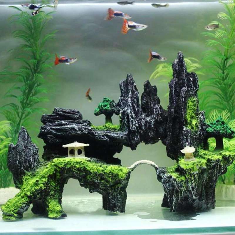 Stone Fish Tank Landscape Simulation Resin Aquarium Decorative Ornament, Style: Xianju Mountain