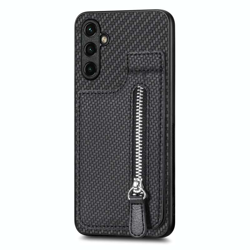 For Samsung Galaxy A14 5G Carbon Fiber Vertical Flip Zipper Wallet Phone Case(Black)