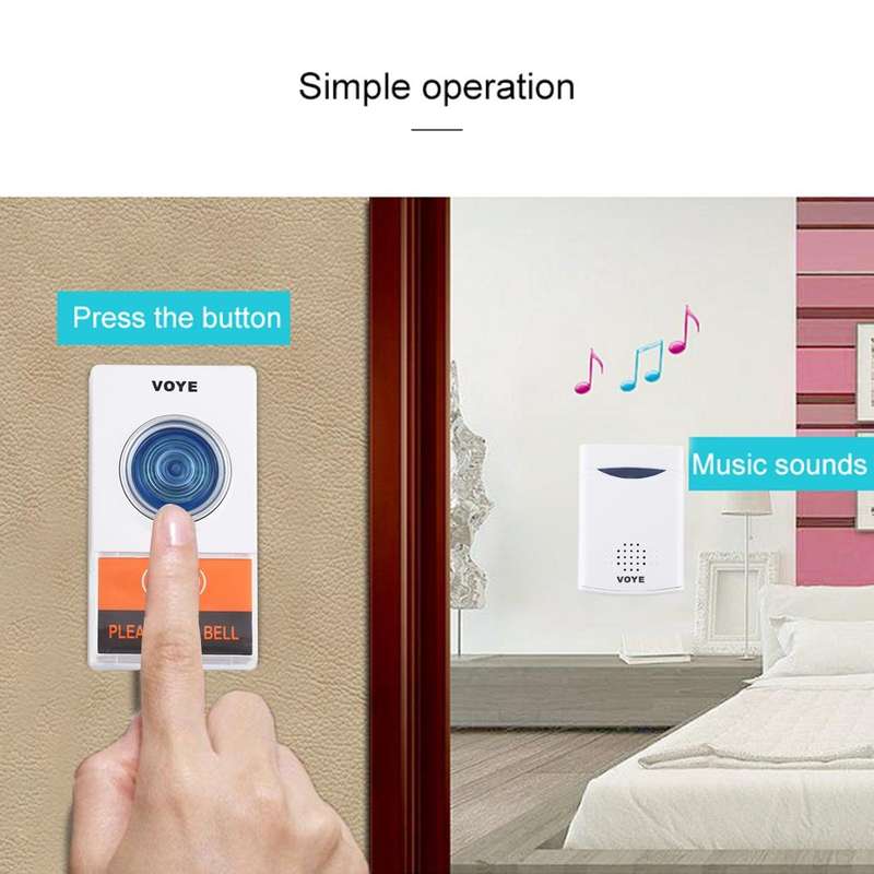 VOYE V006A Home Music Remote Control Wireless Doorbell with 38 Polyphony Sounds(White)