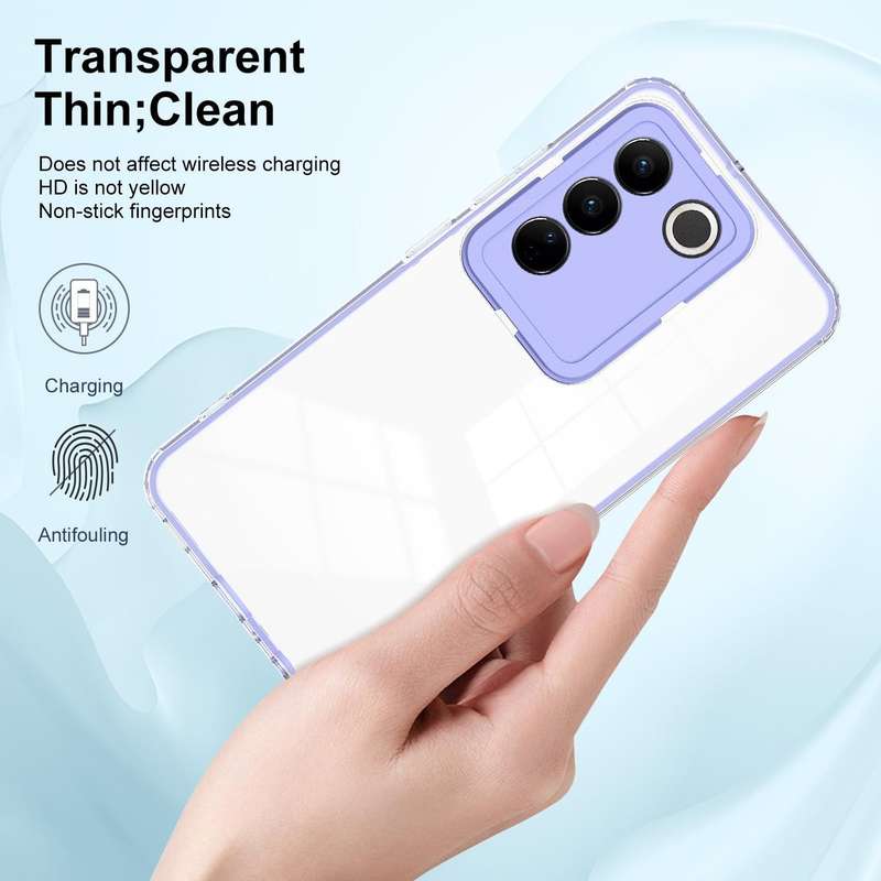 For vivo V27 3 in 1 Clear TPU Color PC Frame Phone Case(Purple)