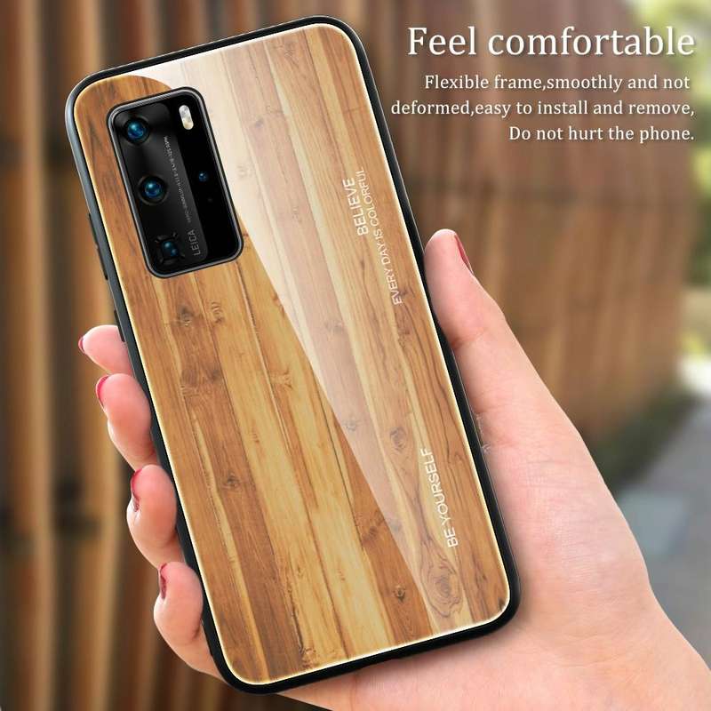 For Huawei P40 Pro Wood Grain Glass Protective Case(M01)