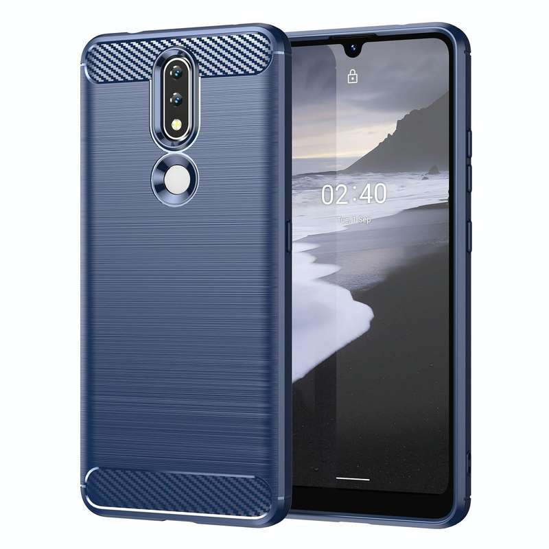 For Nokia 2.4 Brushed Texture Carbon Fiber TPU Phone Case(Blue)
