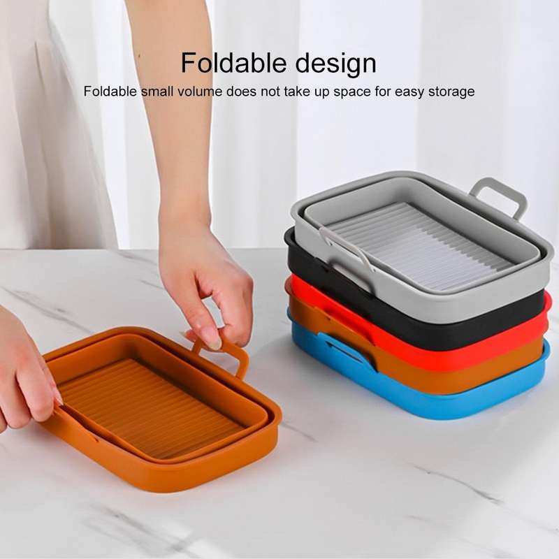 Rectangular Double Pull Basket Foldable Silicone Air Fryer Baking Pan(Grey)