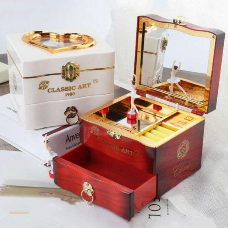 YL2047 Classic Nostalgic Music Box Dancing Girl Clockwork Simulation Eight-toneJewelry Box(Brown)