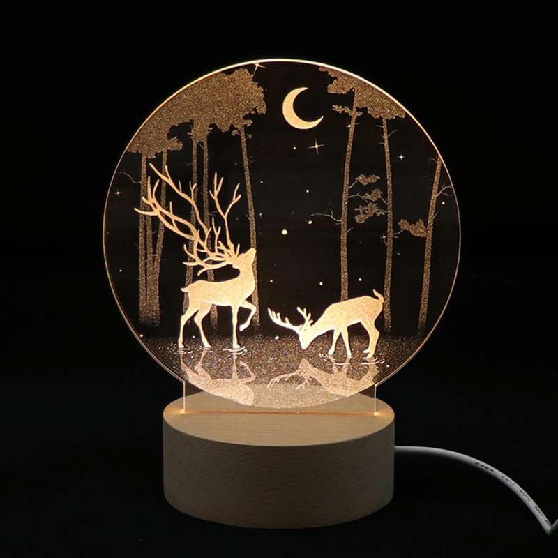 3D Atmosphere Decorative Light Acrylic Inner Carved LED Night Light Creative Girl Table Lamp(Doub...