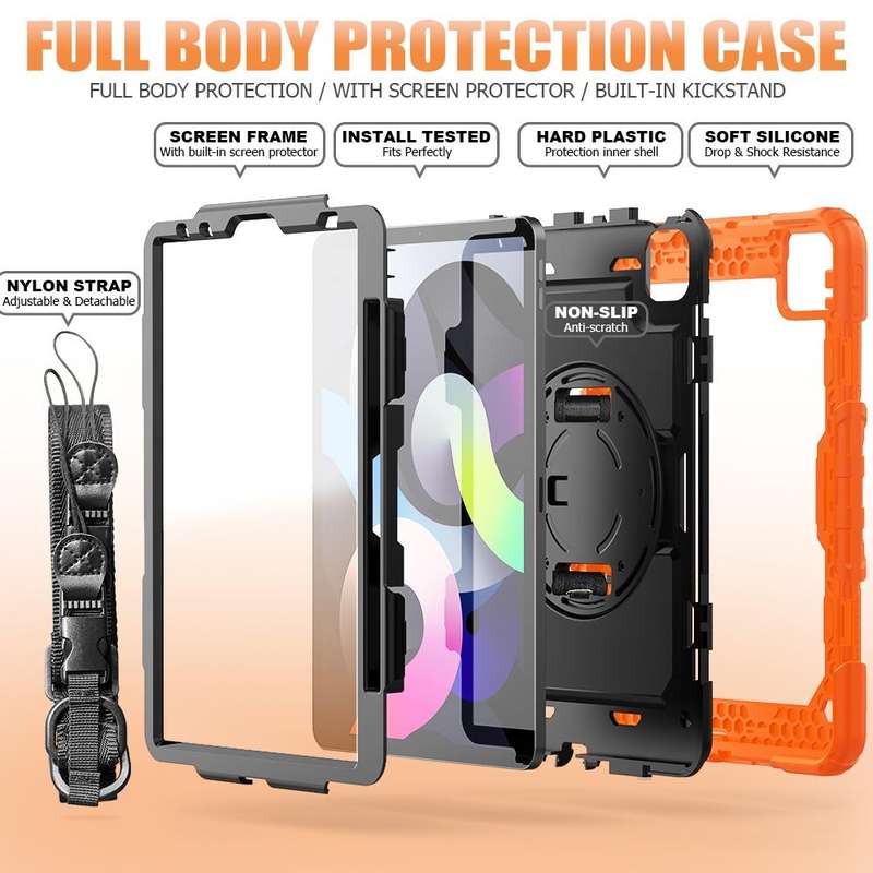 For iPad Air 2022 / 2020 10.9 Shockproof Black Silica Gel + Colorful PC Protective Case(Orange)