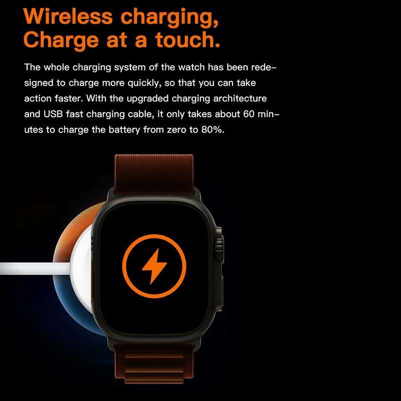 T800 Ultra 1.99 inch Ocean Silicone Band Smart Watch Support Heart Rate / ECG (Orange)