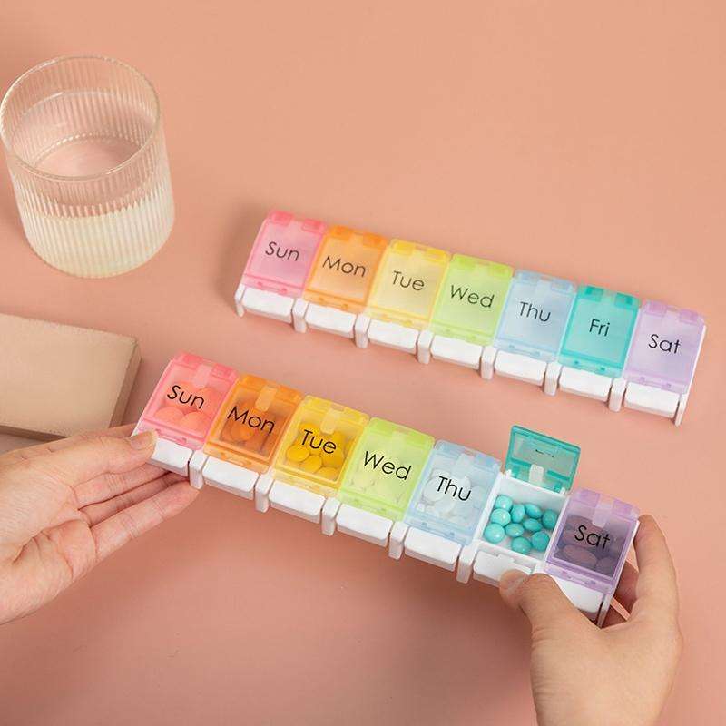 2 PCS Portable Portable 7-Grid Bounce Button Pill Box(Rainbow)