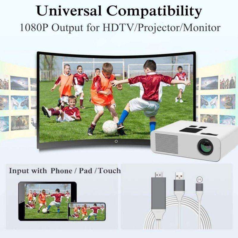 2m 1080P 8 Pin to HDMI Adapter Cable, Compatible with iPhone to HDMI Adapter(White)
