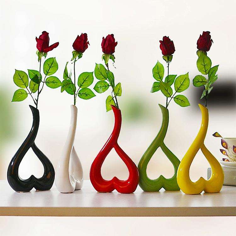 Heart Shape Creative Ceramic Flower Vase Home Decor Wedding Festival Office Desktop Decoration(Ye...