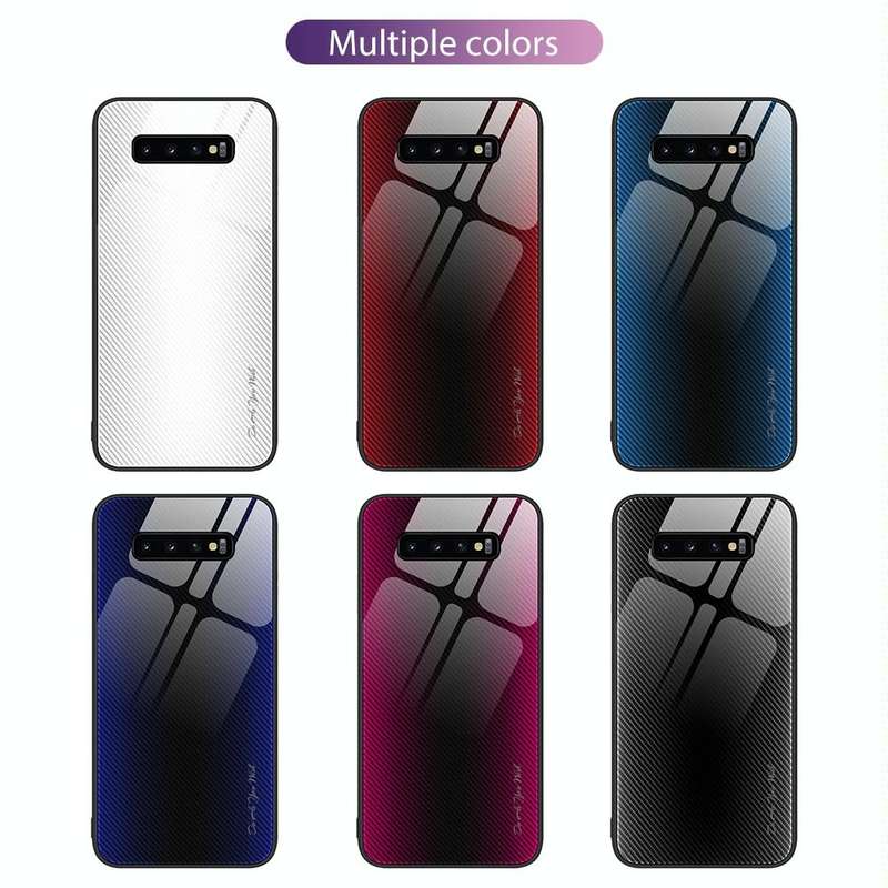 For Samsung Galaxy S10+ Texture Gradient Glass TPU Phone Case(Black)