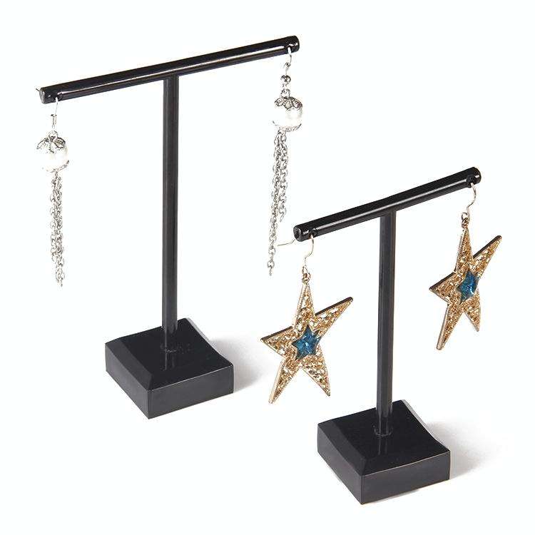 2 PCS Plastic T-shaped Jewelry Holder Earring Storage Display Stand(2 In 1 Black)