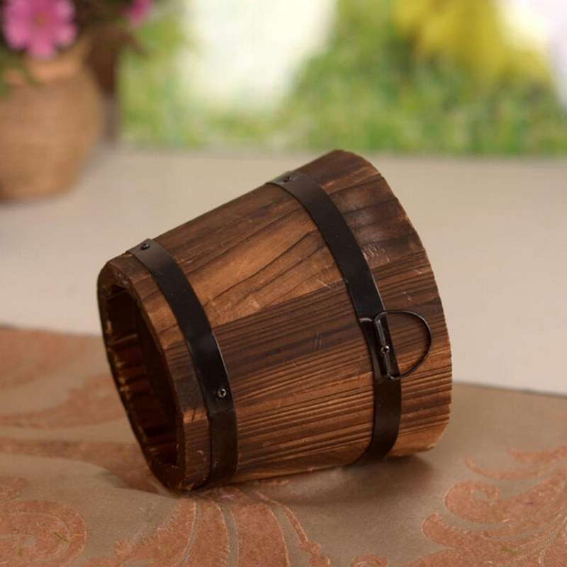 Balcony Vegetable Succulent Carbonized Wood Flower Pot Retro Small Wooden Bucket Home Decoration,...