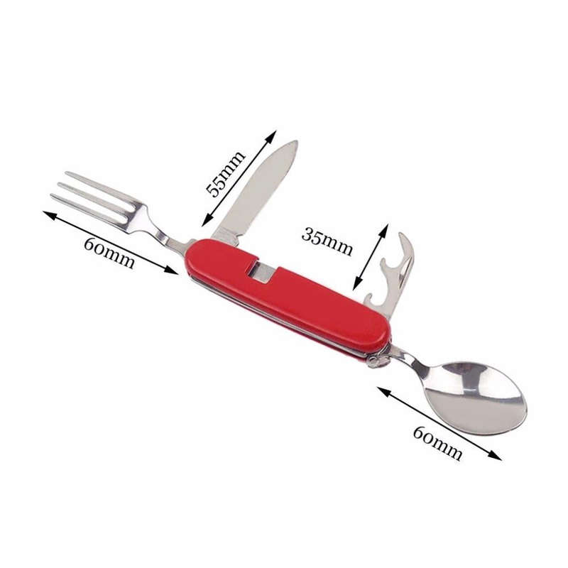 Outdoor Tableware Stainless Steel Spoon / Fork / Knife / Bottle Opener 4 in 1 Multifunctional Fol...