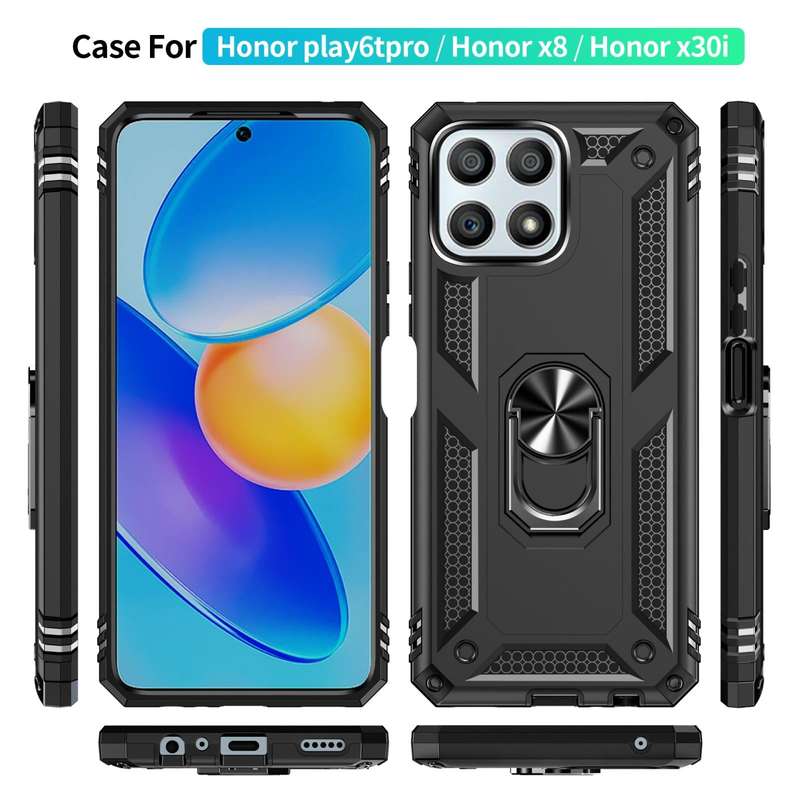 For Honor Play6T Pro / X8 / X30i Shockproof TPU + PC Phone Case with 360 Degree Rotating Holder(B...