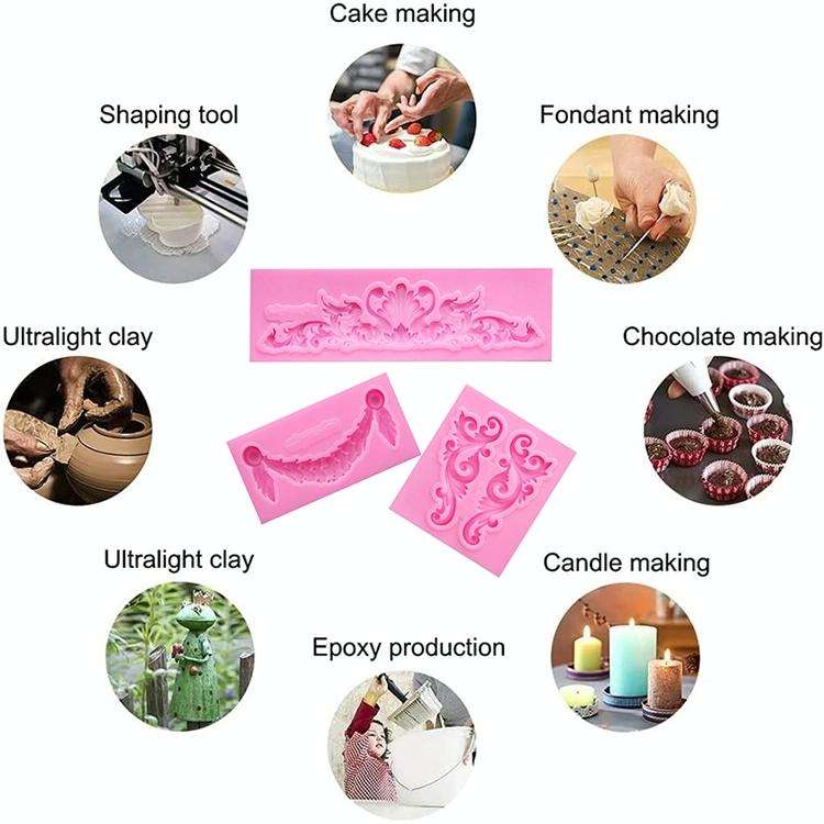 2 PCS Fondant Cake Silicone Mold Hollow Embossed Border Frame Retro Photo Frame Mould(No. 3 17-15)