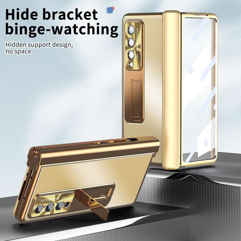 For Samsung Galaxy Z Fold4 Aluminum Alloy Double Hinge Shockproof Phone Protective Case(Champagne...